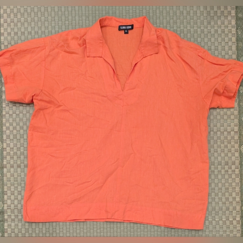 Ilana Kohn Pullover Linen/Cotton Shirt Orange Women's Size XL Made in USA
